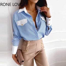 Women's Blouses Shirts Women Chic Elegant Striped Turn Down Collar Pocket Long Sleeves Button Women Working Blouse Top L230712