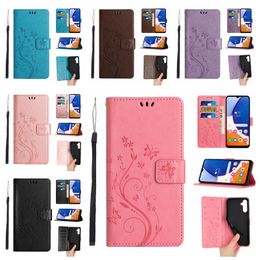 Flower Butterfly Leather Wallet Cases For Iphone 15 Pro MAX Plus Samsung S23 FE A25 M54 M14 5G Google Pixel 8 Floral Fashion Luxury Flip Cover Card Slot ID Holder Pouch