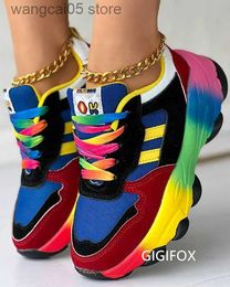 Dress Shoes Platform Colorblock Sneakers Women Multicolor Lace Up Comfy Wedges Shoes Spring Summer Fashion Breathable Footwear T230712
