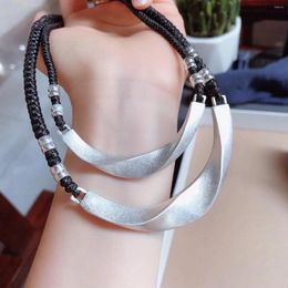 Chains Real 925 Sterling Silver Women Clavicle Chain Retro Personality Handmade Wax Rope Braided Necklace Gift Party Accessory