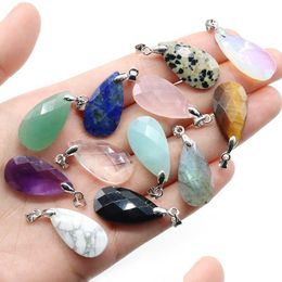 Charms Natural Crystal Stone Water Drop Pendant Amethyst Tiger Eye Obsidian Lazi Rose Quartz Diy Necklace Jewellery Acc Delivery Findi Dhmn2