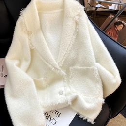 Women's Knits Small Fragrance Mink Like Knitting Cardigan 2023 Autumn And Winter Korean Version Loose Tassel Vintage Sweater Coat