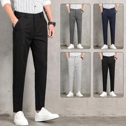 Men's Pants 4-Color Plus Velvet Warm Casual Korean Business Straight Stretch Trousers 2023 Autumn Winter Male Brand Clothes