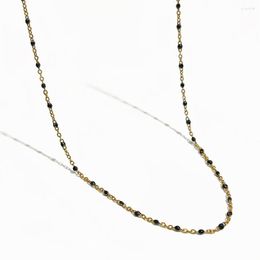 Chains Peri'sBox Stainless Steel Black Enamel Dot Thin Chain Choker Necklace Minimal Dainty Tiny Beaded Satellite Jewellery Women