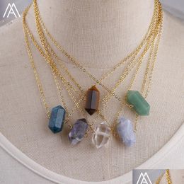 Pendant Necklaces Natural Stone Hexagonal Prism Necklace Pink Crystal Amthyst Opal Aventurine Healing Chakra Charms Pendum For Women Dh5Cr