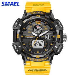 Wristwatches SMAEL Top Luxury Brand Mens Watch Outdoor Sports Waterproof Watches Dual Time Display Quartz Rubber Digital Clock 230712