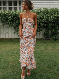 Casual Dresses Sleeveless Beach Boho Style Summer Midi Dress For Women Floral Backless Halter Sundress Vintage French