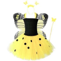 Girl's Dresses 2021 Infantil Real Girls Tutu Dress Baby Fluffy Tulle With Butterfly Wing Halloween Kids Party Cosplay Costume Dresses2-10YHKD230712