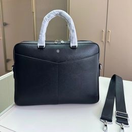 Famous Designer Mens Pure Leather Black Crossstripe Briefcase Messenger Bag Laptop Business Office Cross-body Traveling Shoulderbag Purse