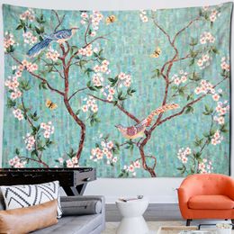 Tapestries Flower tapestry bird simple Nordic style wall hanging family dormitory decoration background wall tapestry