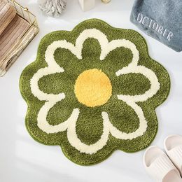 Bath Mats Flower Round Carpet Super Soft Flocking Plush Floor Mat Living Room Non-Slip Carpet Sofa Bedside Rugs Baby Crawling Mat Doormat 230711