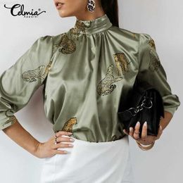 Women's Blouses Shirts Stylish Tops Women Long Sleeve Stand Collar Elegant Shirts Celmia 2023 Autumn Retro Tiger Printed Casual Blouses Party Blusas 7 L230712