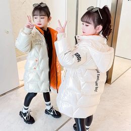 Jackets 2023 Winter Down Jacket For Girls Coat Fashion Shiny Waterproof Hooded Children's Outerwear 5 12 Years Teen Kids Parka Snowsuit 230711