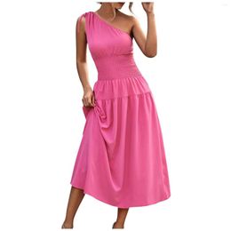 Casual Dresses Women'S Dress Solid Colour Sexy Single Shoulder Strap Off Back Formal Occasion Elegant Chic Evening Vestidos