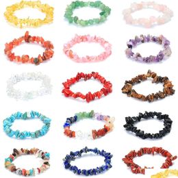 Charm Bracelets Natural Gem Stone Bracelet Irregar Amethyst Fluorite Crystal Chip Beads Bangles Quartz Wristband For Women Drop Deli Dh3Hu