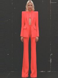 Women's Two Piece Pants Pantsuit Suits Blazer Women Orange Design Single Button Wide Leg Sets Office Business Female Suit Outfits