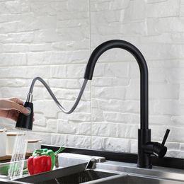 Bathroom Sink Faucets Kitchen Faucet Black Brushed Single Handle Hole And Cold Pull Out Mixer Tap Swivel 360 Rotating Water Saving