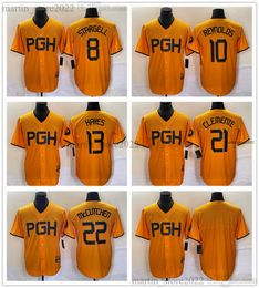 Gold 2023 City Connect Replica Player Baseball Jersey 13 Ke'Bryan Hayes 10 Bryan Reynolds Andrew 22 McCutchen 21 Roberto Clemente 8 Willie Stargell Men Women Youth