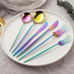 Dinnerware Sets Colourful 6pcs Cutlery Set Stainless Steel Kitchen Spoon Fork Knife Tableware Luxury Flatware Dishwasher Safe