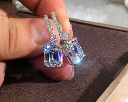 Stud Big Rectangle Bling Zircon Stone Silver Earrings for Women Cute Korean Earrings Fashion Jewellery 925 Silver 230711