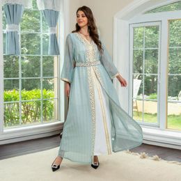 Ethnic Clothing 2023 Woman Eid Gorgeous Party Evening Dresses Eastern Arabic Robe Caftan Dubai Mesh Embroidery Lace Gold Tape Trim Abaya