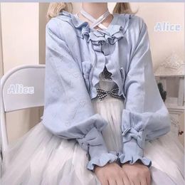 Parkas New Kawaii Lolita Shirt Women Cute Haruku Long Sleeve Tops Japanese Aesthetic Cardigans Sweater Korean Fashion Fall Clothes