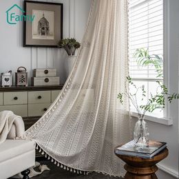 Sheer Curtains Crochet Curtain Translucent Living Room Set American Country Hollow Boho Balcony Bedroom Finished Bay Window Art Decor 230711