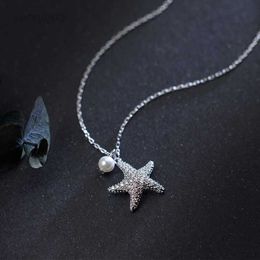 Pendant Necklaces Modian Marine Life Adjustable Necklace for Women Shiny Zircon Starfish Pearl Sterling Silver 925 Pendant Necklace Fine Jewellery HKD230712