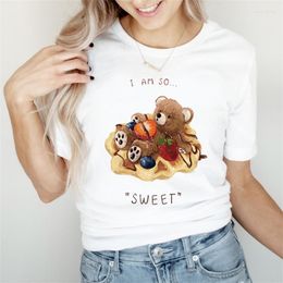 T-shirt da donna T-shirt stampata alla moda Simpatico orso Dolce slogan Manica corta Casual Divertente Modello di cartone animato