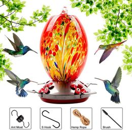 Garden Decorations Colourful Hummingbird Food Feeder Hand Blown Glass Drinker Water Feeding Bowl for Yard Outdoor parrot accessories Colorfu 230711