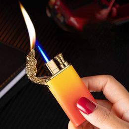 2023 New Double Fire Crocodile Direct Switch Butane Lighter Metal Turbine Gradient No Gas Lighters Gift for Lovers 8JMK