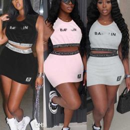 Retail Summer Fashion Set Designer Womens Tracksuits Letter Printed Tank Top And Short Skirt Outfits Two Piece Dress Suit