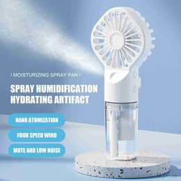 Electric Fans New Portable Handheld Fan USB Rechargeable Turbo Water-Cooled Spray Mini Fan 4 Gear Speed Air-conditioning Mute Fans Outdoor R230712