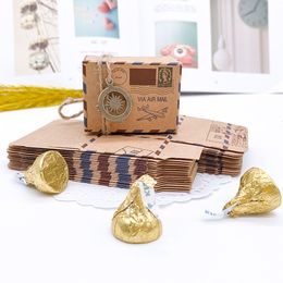 Gift Wrap 50 Pcs Vintage Favours Candy Box Kraft Paper Travel Theme Aeroplane Air Mail Boxes With Compass Hanging Wedding Party Souvenirs 230712