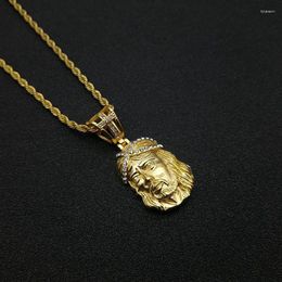 Pendant Necklaces Hip Hop Jesus Head Piece Necklace Gold Colour Stainlees Steel Bling Rhinestones Chain For Women Men Jewellery Drop