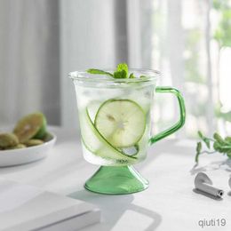 Mugs style simple glass creative color handle splicing high foot water cup transparent wine mug beverage coffee cup R230712