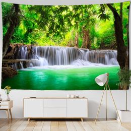 Tapestries Natural Forest Waterfall Landscape Tapestry Scene Home Art Decoration Blanket Bedroom Room