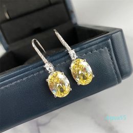 earrings 925 Sterling Silver Stud Wedding bling yellow Diamond Earring Engagement Fashion Jewelry Women