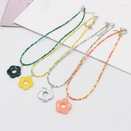 Chains Colourful Seed Beaded Coloured Flower Choker Necklace Ajdustable Clavicle Chain