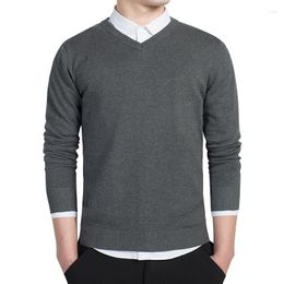 Men's Sweaters V Neck Cotton Sweater Men Long Sleeve Pullovers Outwear Man Tops Loose Solid Fit Knitting Clothing 8Color 3XL