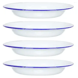 Dinnerware Sets 4 Pcs Noodle Serving Dishes Enamel Tray Outdoor Cold El Plates Retro Flat Edges Household Sushi