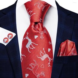 Bow Ties Red White Silk Christmas Tie For Men Gift Mens Necktie Handky Cufflink Set Fashion Party Wedding Dropshiping Hi-Tie Designer