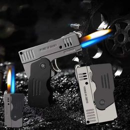 Two Flame Deformation Pistol Lighter Creative Torch Turbo Butane No Gas Lighters Funny Smoking Cigar Gift for Men LDCC