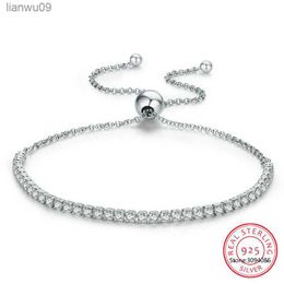925 Sterling Silver Sparkling Strand Bracelet Women Link Tennis Bracelet Silver Jewelry 3 Colors SCB029 L230704