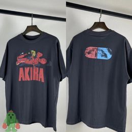 Mens TShirts Akira Motorcycle Print Tshirt 100% Cotton Heavy Wash Do Old High Street Short Sleeve T Shirt 230712