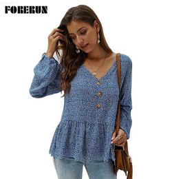 Women's Blouses Shirts FORERUN Floral Blouse Women Deep V Neck Long Sleeve Blouses Summer Print Shirt Fashion Streetwear Top Blusas Mujer De Moda 2020 L230712