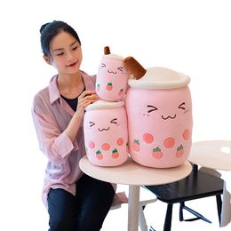 Cute 24cm Fruit Drink Plush Stuffed Soft Pink Strawberry Milk Tea Plush Boba Tea Cup Toy Bule Tea Pillow Cushion Kids Gift7104657