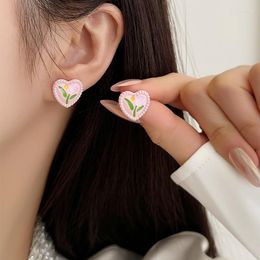 Backs Earrings Super Cute Tulip Pearl Girl Heart Clip Sweet Temperament Niche Design Ear Hole Free Earring CEa302