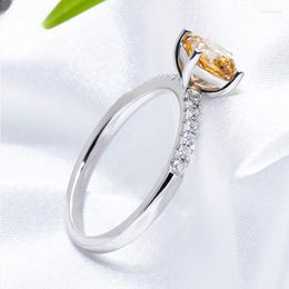 Cluster Rings Yellow /D Colour 1ct Cushion Cut Moissanite Diamond Ring For Women 925 Sterling Silver Real Wedding Pass