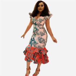 2019 summer new style fashionable African style digital printing v-neck flounce skirt dress2394